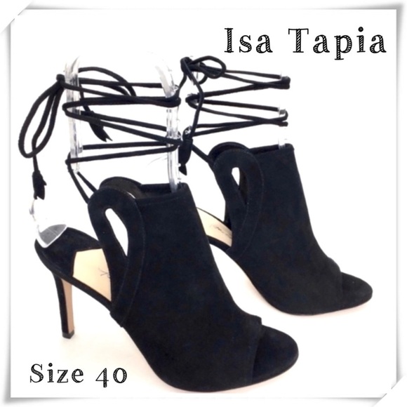 ISA Tapia Suede Ellen Perp toe Ankle Lace up High Heel Bootie In Black - Picture 1 of 8